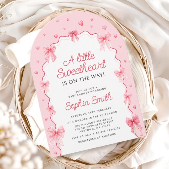 Sweetheart Valentines Pink Bow Baby Shower Invitation (Creator Uploaded)