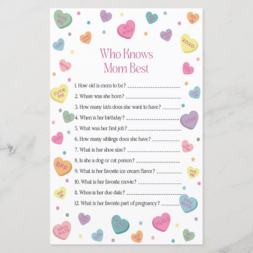 Sweetheart Who Knows Mom Best Baby Shower Game