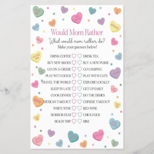 Sweetheart Would Mom Rather Baby Shower Game