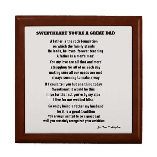 SWEETHEART YOURE A GREAT DAD poem   Gift Box