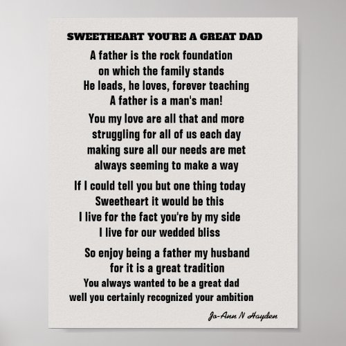 SWEETHEART YOURE A GREAT DAD poem  Poster