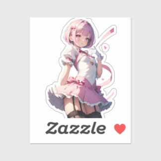 Sweethearted Pink-Haired Anime Beauty Sticker