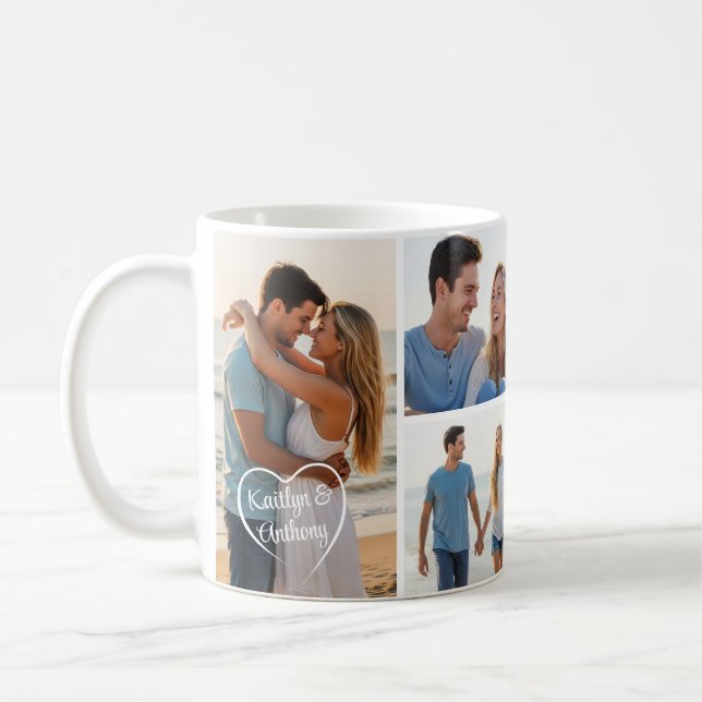 Sweethearts 6 Photo Collage Heart Names Coffee Mug (Left)