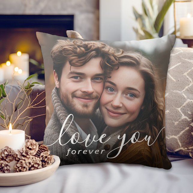 Sweethearts Love You Forever Couple's Photo Throw Pillow (Personalize with your favorite photo for a thoughtful gift idea.)