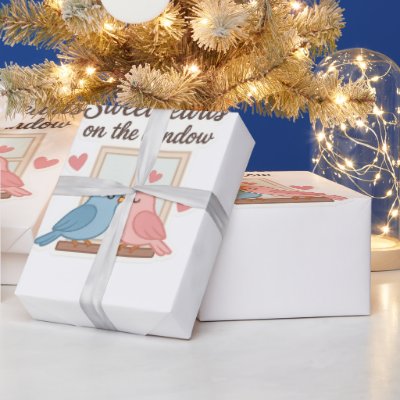 Sweethearts on the Window – Cute Lovebirds Sticker Wrapping Paper