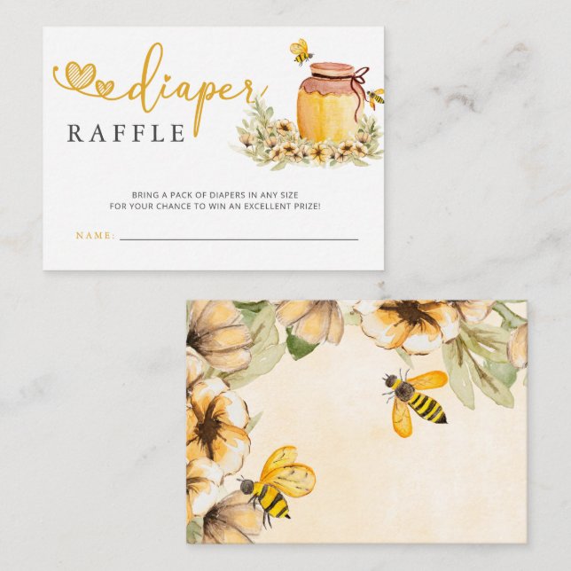Sweetie Honeybee Baby Shower Diaper Raffle Enclosure Card (Front/Back)