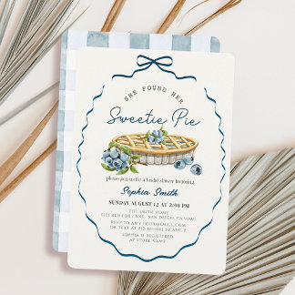 Sweetie Pie Blueberry Blue Bow Bridal Shower Invitation