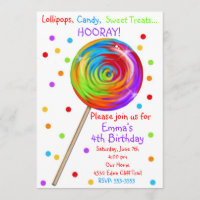 Sweetie Pop Lollipop Birthday Invitations