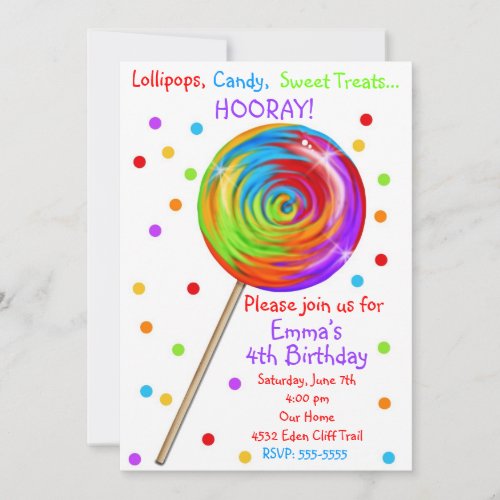 Sweetie Pop Lollipop Birthday Invitations