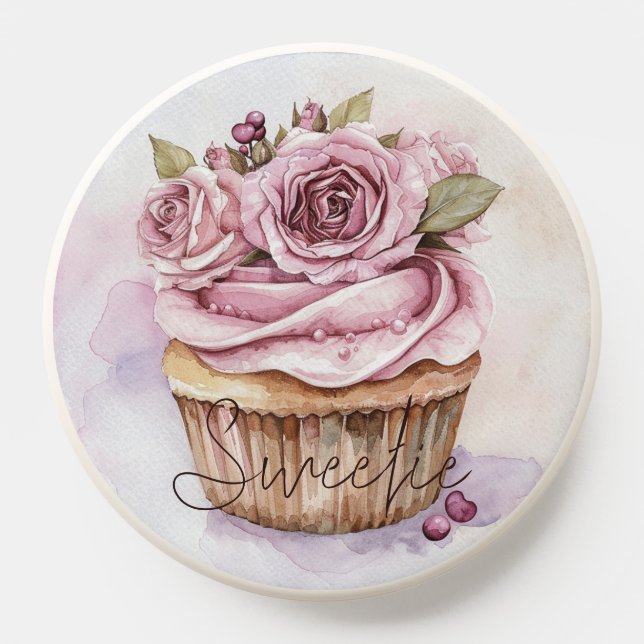Sweetie Watercolor Cupcake And Cherries PopSocket (Popsocket)