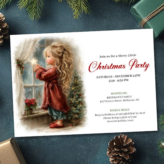 Sweetish Little Girl Awaiting Santa Editable  Invitation (Sweetish Little Girl Awaiting Santa Editable Invites)
