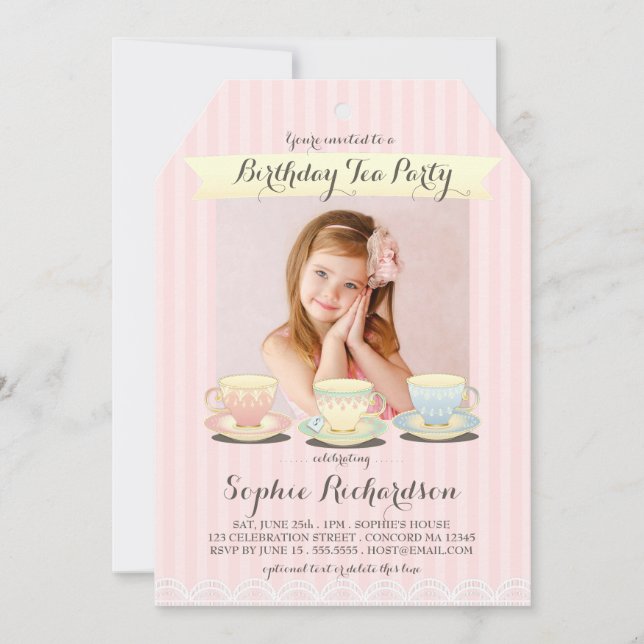Sweetly Chic Birthday Tea Party Invitation (Front)