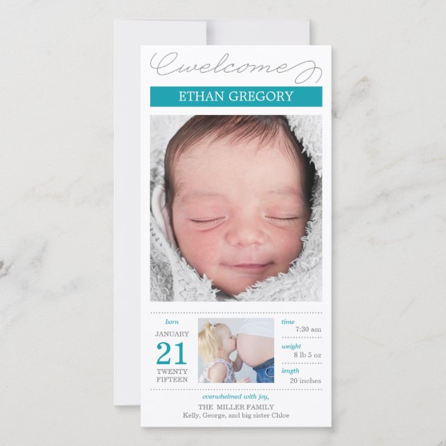 Sweetly Documented Baby Boy Birth Announcement (Front)