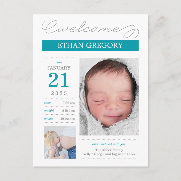 Sweetly Documented Custom Color Birth Announcement Postcard