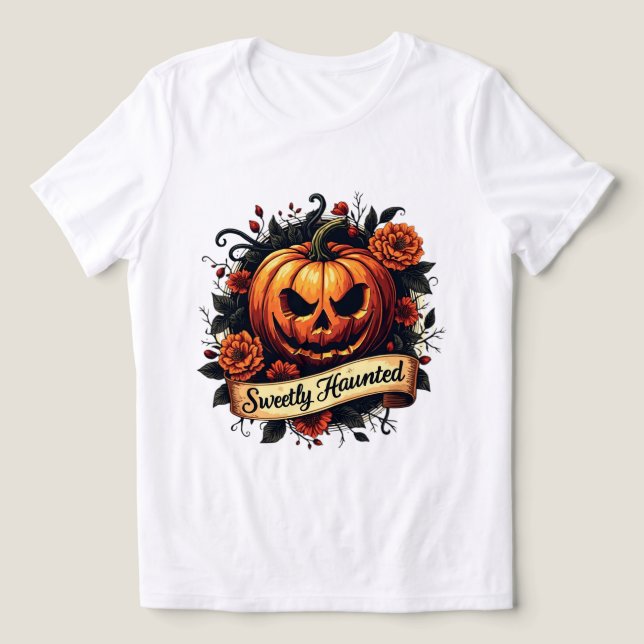 Sweetly Haunted Gothic Floral Pumpkin - Halloween  Tri-Blend Shirt (Design Front)