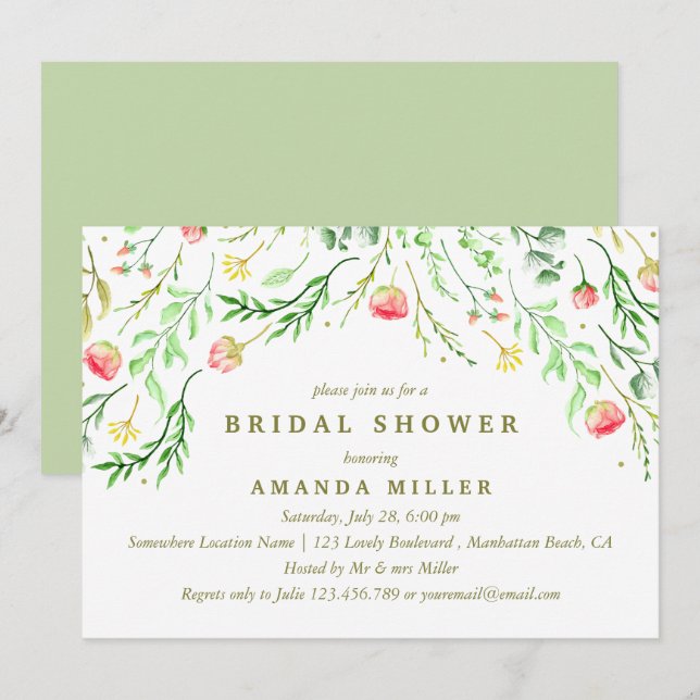 Sweetly Romantic | Floral Wedding Bridal Shower Invitation (Front/Back)
