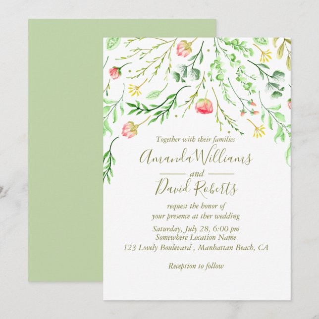 Sweetly Romantic | Floral Wedding Invitation (Front/Back)