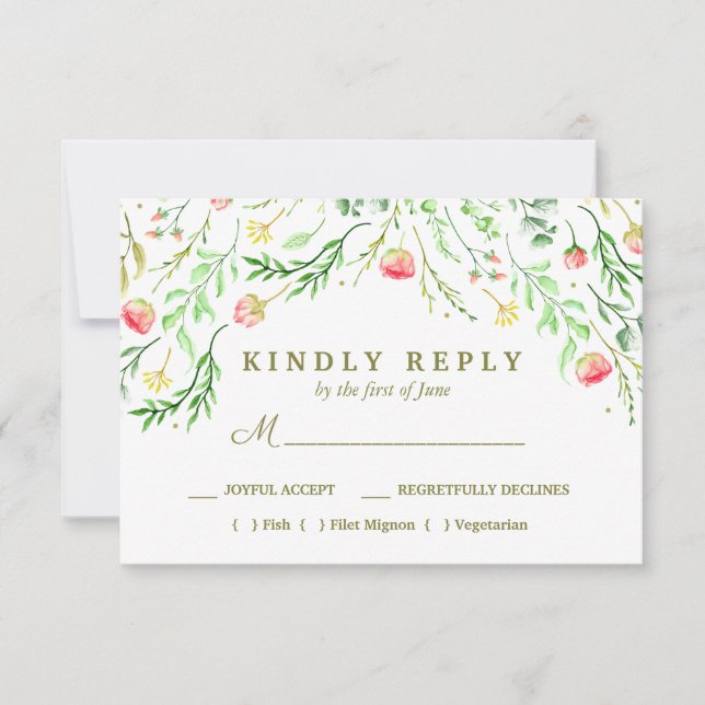 Sweetly Romantic | Floral Wedding Meal Choice RSVP (Front)