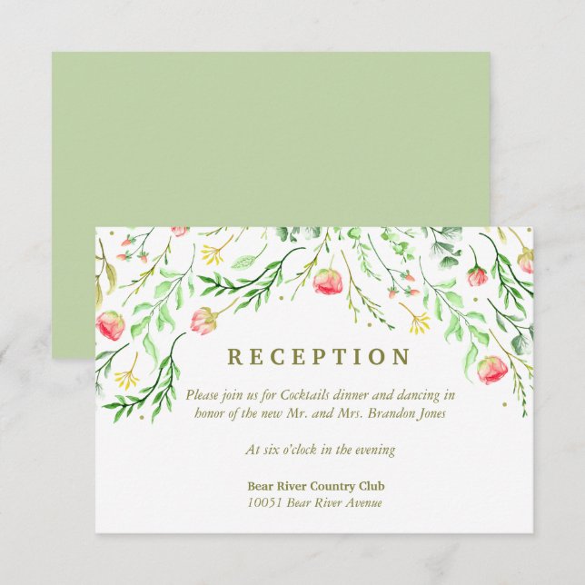 Sweetly Romantic | Floral Wedding Reception Invitation (Front/Back)