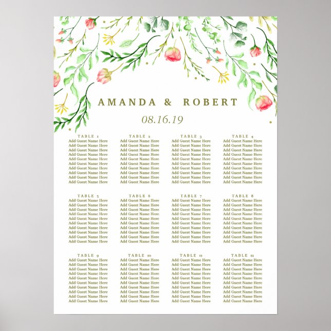 Sweetly Romantic | Floral Wedding  Seating Chart (Front)