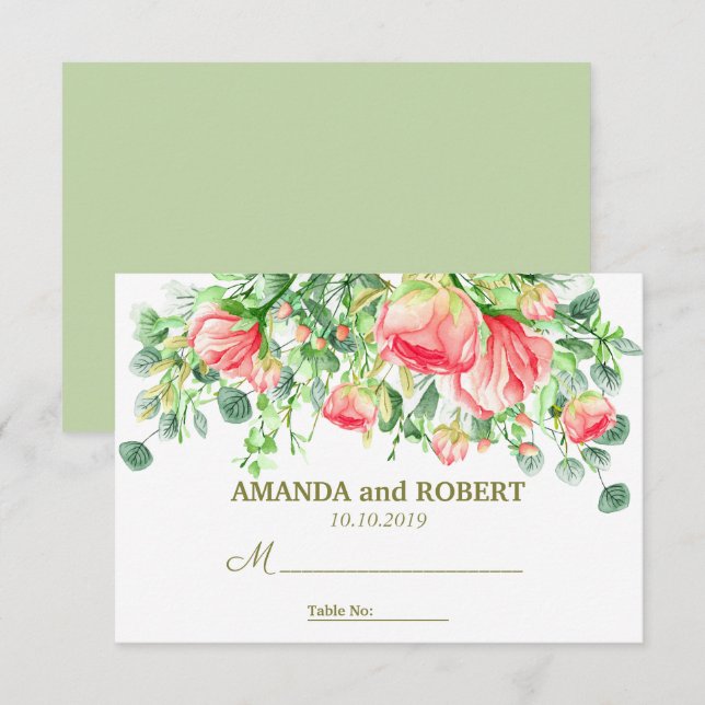 Sweetly Romantic | Floral Wedding Table Place Invitation (Front/Back)