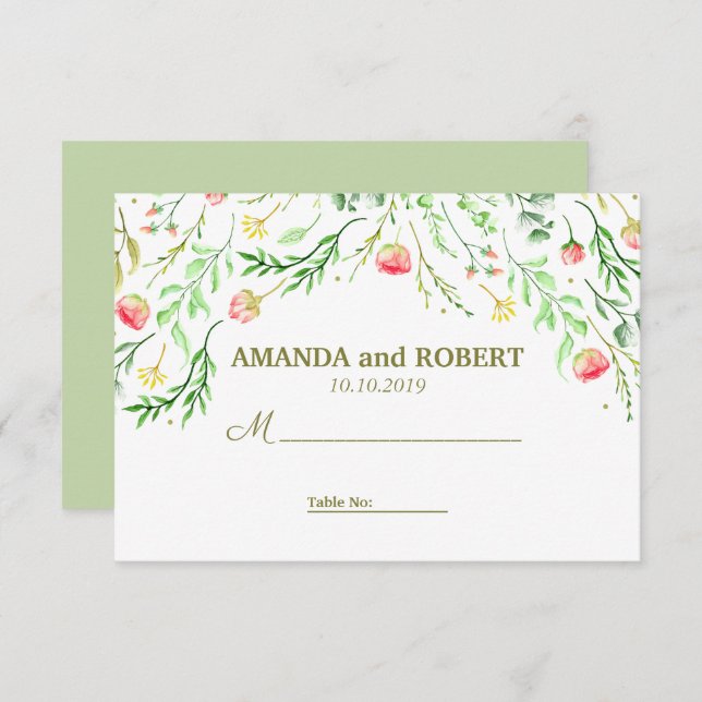 Sweetly Romantic | Floral Wedding Table Place Invitation (Front/Back)