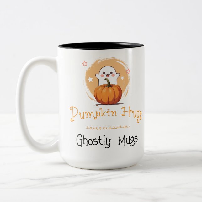 Sweetly Spooky Cute Ghost Pumpkin Fall Coffee Two-Tone Coffee Mug (Left)