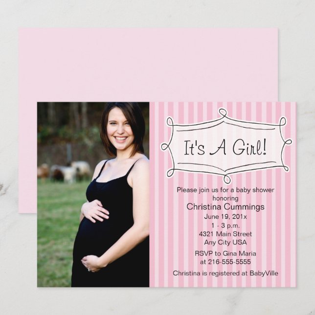 Sweetly Striped Baby Shower Photo Invitation (Front/Back)