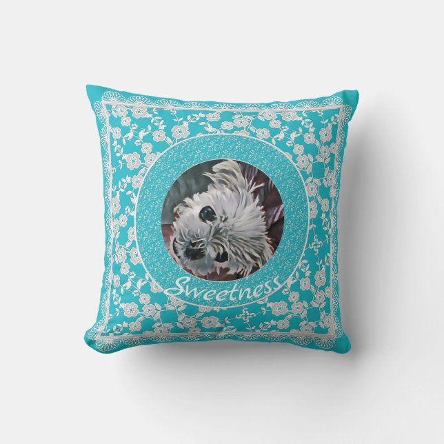Sweetness-Aqua-Puppy-Square-PHOTO-TEMPLATE-  Throw Pillow (Front)
