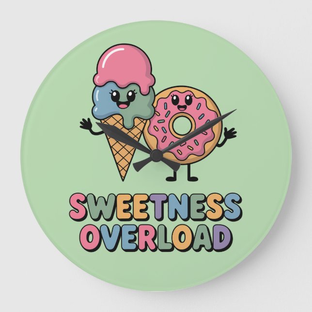 Sweetness Overload | Donut & Ice Cream Kids Large Clock (Front)