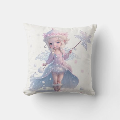 Sweetness Personified Baby Chibi Snow Fairy Girl Throw Pillow
