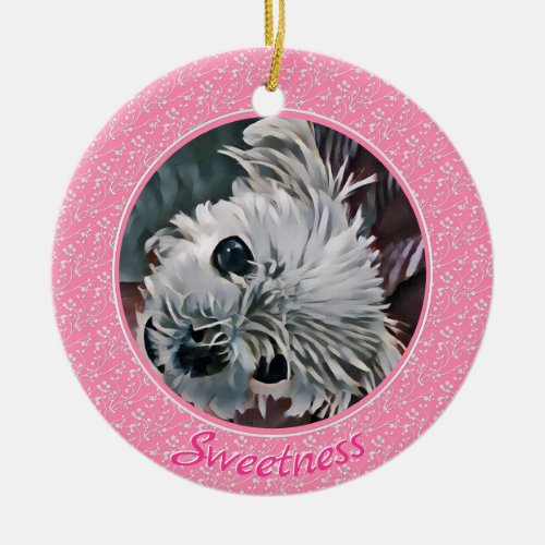 Sweetness_Pink_Puppy_Template Round_ Ceramic Ornament