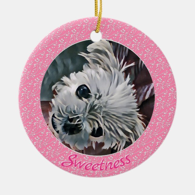 Sweetness-Pink-Puppy-Template Round- Ceramic Ornament (Front)