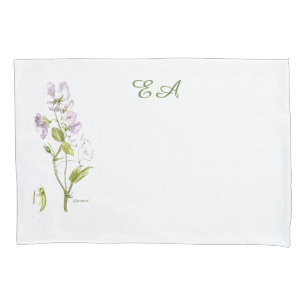 Sweetpea purple and green watercolor flower pillow case