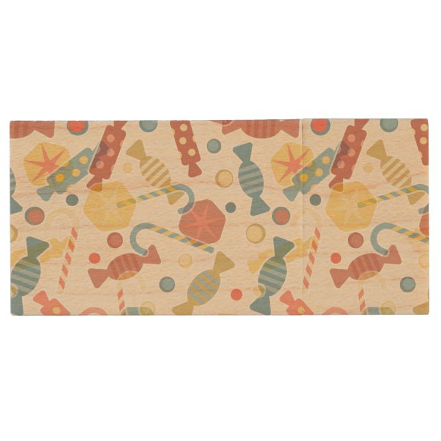 Sweets And Candy Pattern Wood Flash Drive (Front)