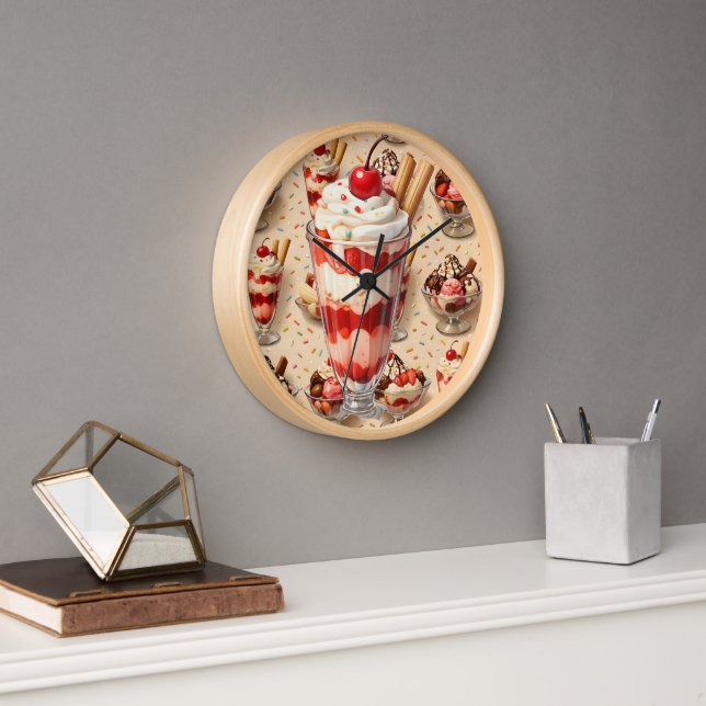 Sweets and ice cream sundae premium wood wall cloc clock (Office)