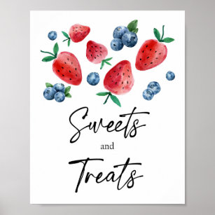 Sweets and Treats Strawberry Berry First Birthday Poster
