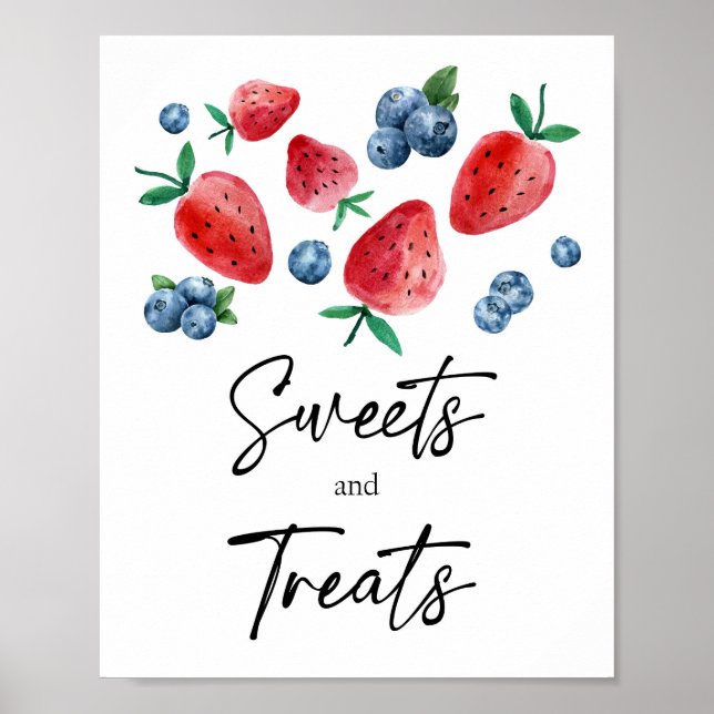 Sweets and Treats Strawberry Berry First Birthday Poster (Front)