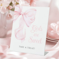 Sweets Bar Sign Pink Bow Girl First Birthday