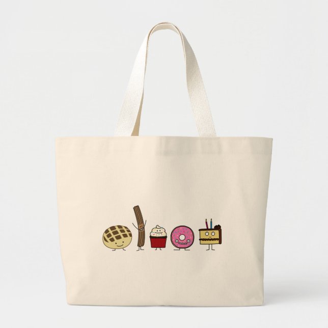 Sweets bread pan dulce churro donut cake cupcake large tote bag (Front)