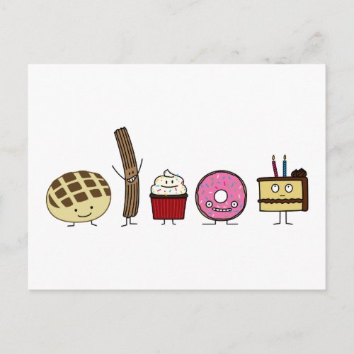 Sweets bread pan dulce churro donut cake cupcake postcard