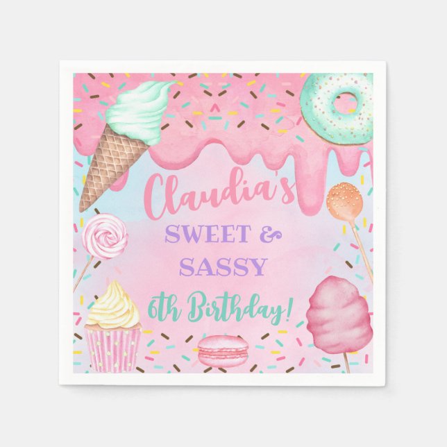 Sweets Candy girl birthday paper napkins, ANY AGE. Napkins (Front)