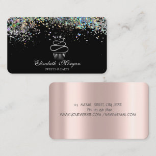Sweets Cupcake Colorful Confetti, Black   Business Card
