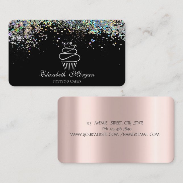 Sweets Cupcake Colorful Confetti, Black   Business Card (Front/Back)