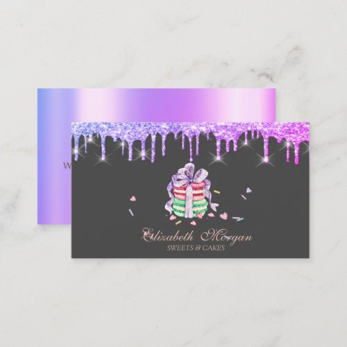  Sweets Cupcake Macarons Violet Drips Bakery  Business Card