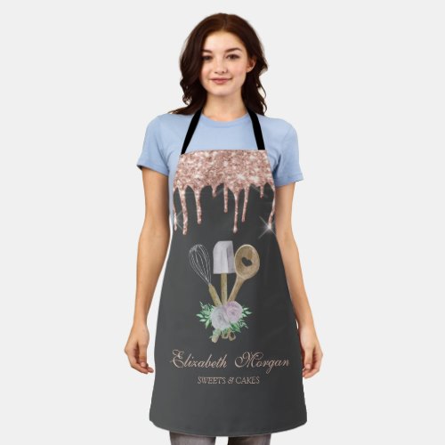 Sweets Cupcake Rose Gold Drips Bakery Apron