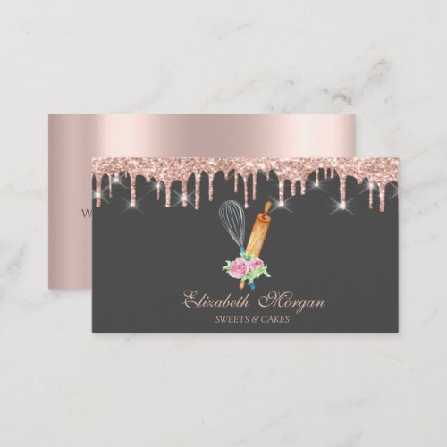 Sweets Cupcake Rose Gold Drips Bakery Business Card