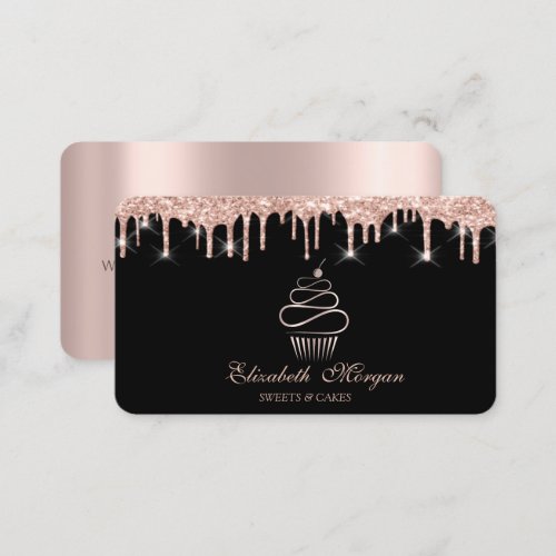 Sweets Cupcake Rose Gold Drips Black  Business Card
