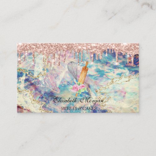 Sweets Cupcake Rose Gold Drips Holographic Opal  Business Card
