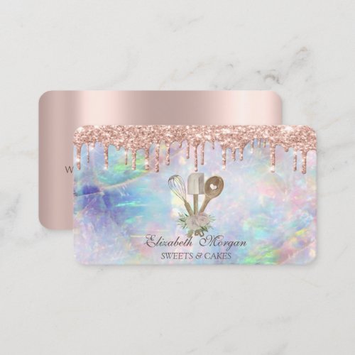 Sweets Cupcake Rose Gold Drips Opal Bakery  Busine Business Card